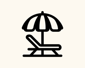 Summer lounge chair with beach umbrella icon
