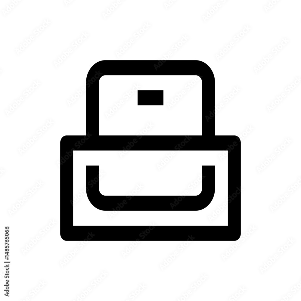 Poster illustration of a simple black and white desk drawer with a handle and a minimalist design element s