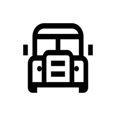 Front view of a black and white vintage car with visible headlights and square side mirrors design element