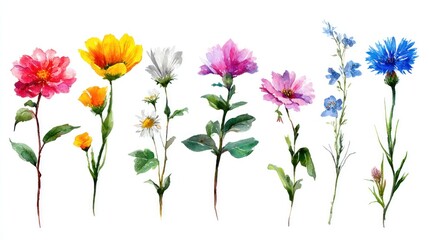 Vibrant Watercolor Wildflowers: A Collection of Blooming Beauty