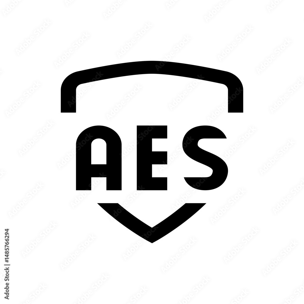 Poster illustration of a black aes acronym inside a shield shape with a pointed bottom on a white backgroun