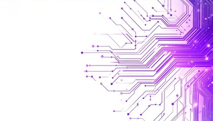 Abstract circuit board layout with glowing lines and nodes, isolated on white background