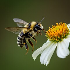 Bumblebee Approaching Daisy with Wings Wide Open