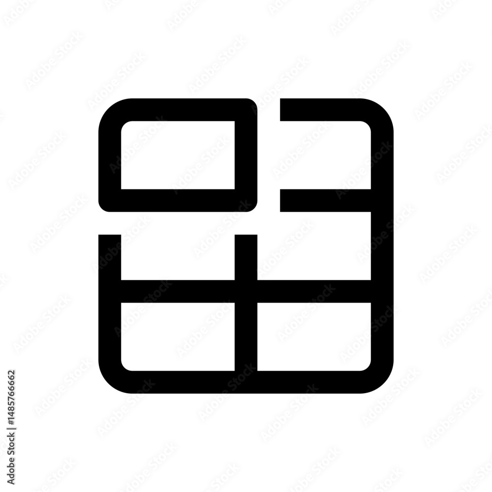 Poster illustration of a square grid layout with thick black lines and rounded corners forming a simple des