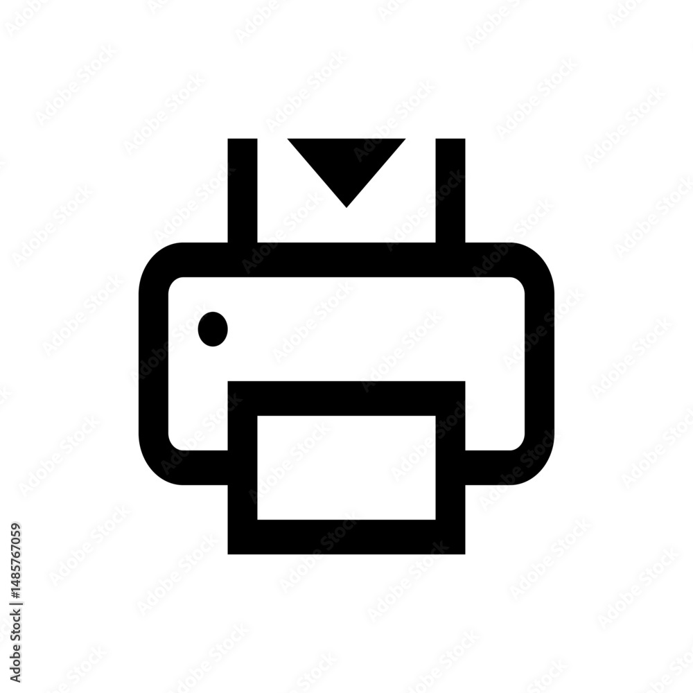 Poster illustration of a printer with paper being fed in and a button on the left side in black and white s