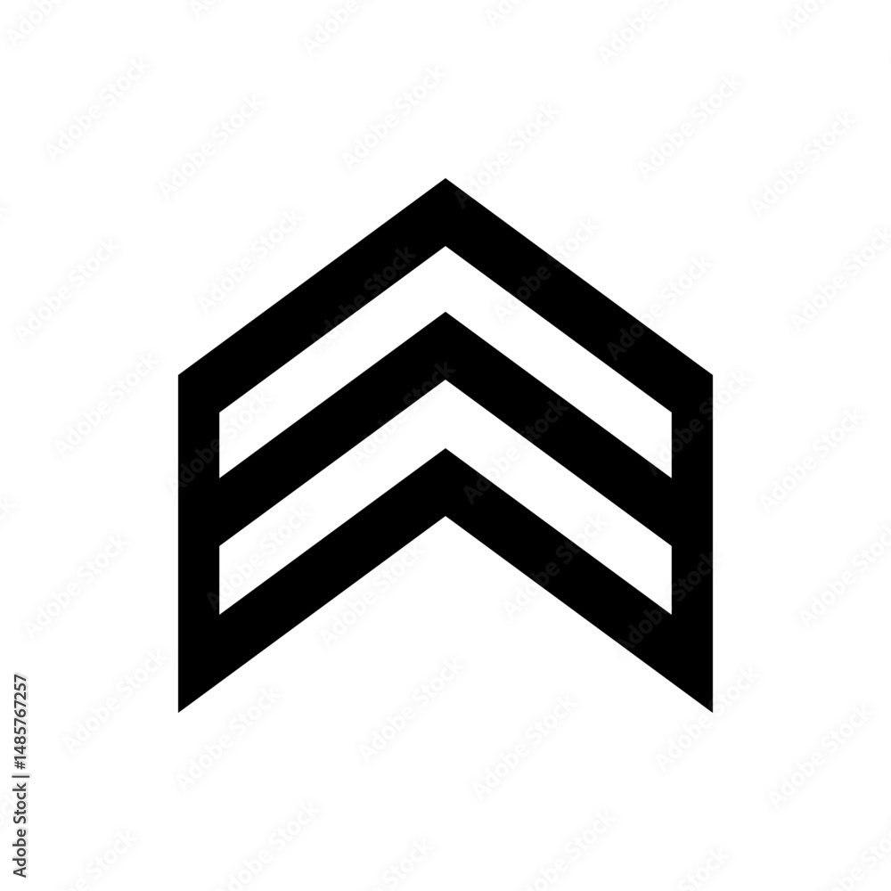 Poster a graphic representation of a chevron shape with three horizontal bars in a bold black outline desig