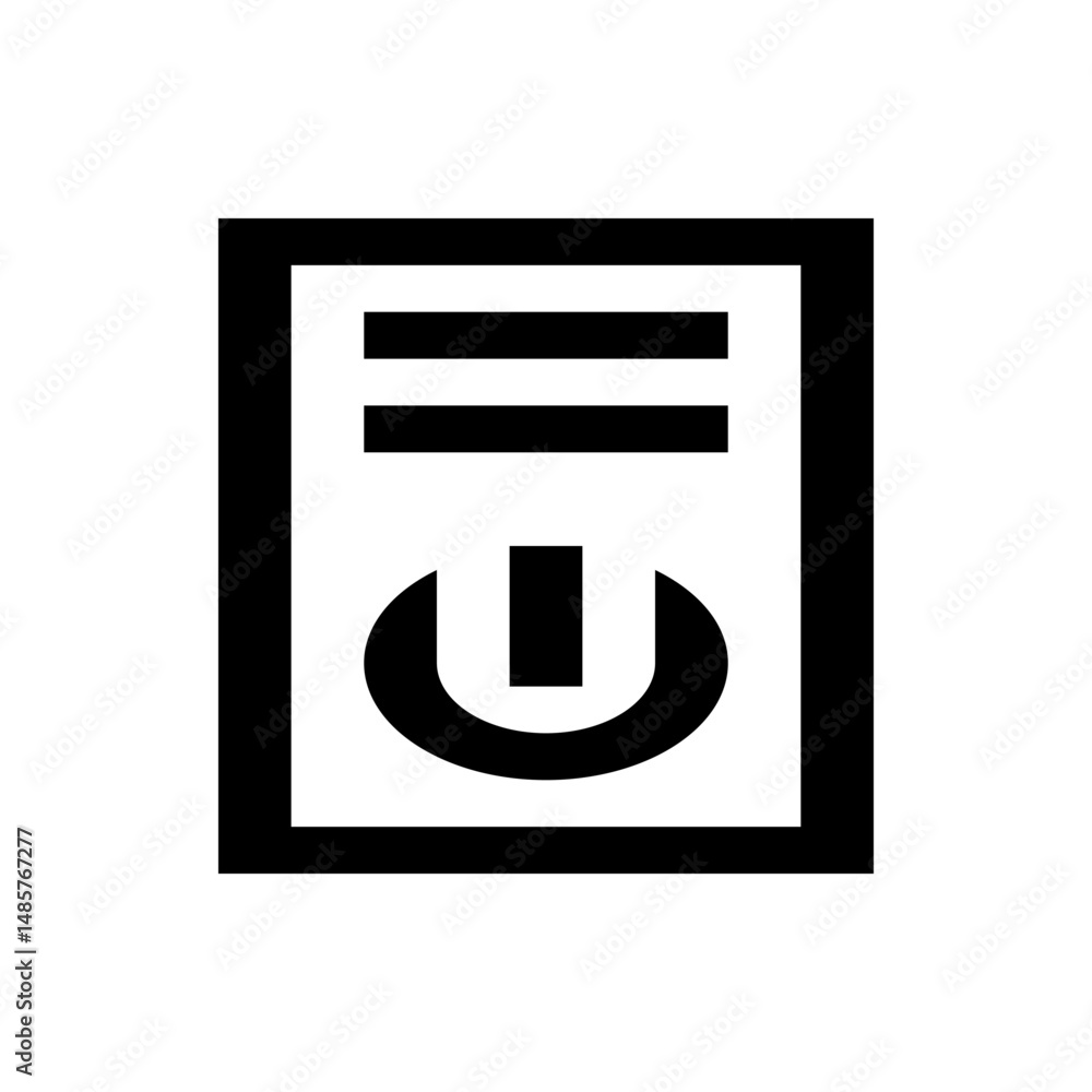 Poster illustration of a desktop computer tower with a power button and horizontal lines on the front panel