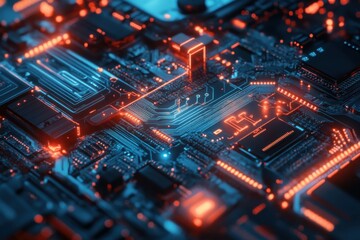 Obraz premium Futuristic Circuit Board with Neon Lights