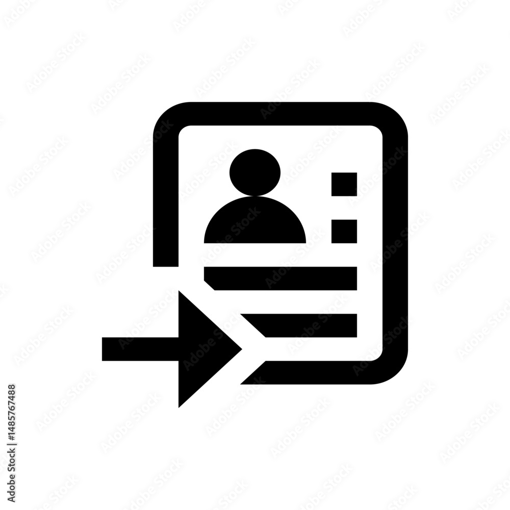 Poster black silhouette of a user profile card with an arrow pointing to the left on a white background