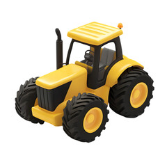 Obraz premium Cheerful, yellow toy tractor, perfect for kids' play, is presented in a front-facing, digitally rendered image.