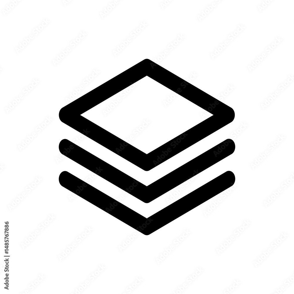Poster illustration of three stacked rhombus shapes with rounded edges in a simple black and white design s