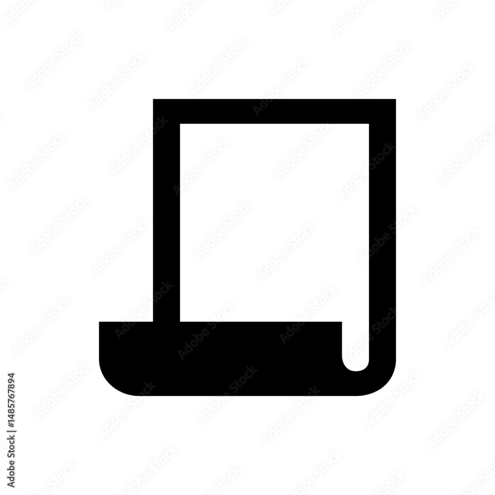 Poster black and white illustration of a rectangular frame with a curved bottom edge and a small rounded co