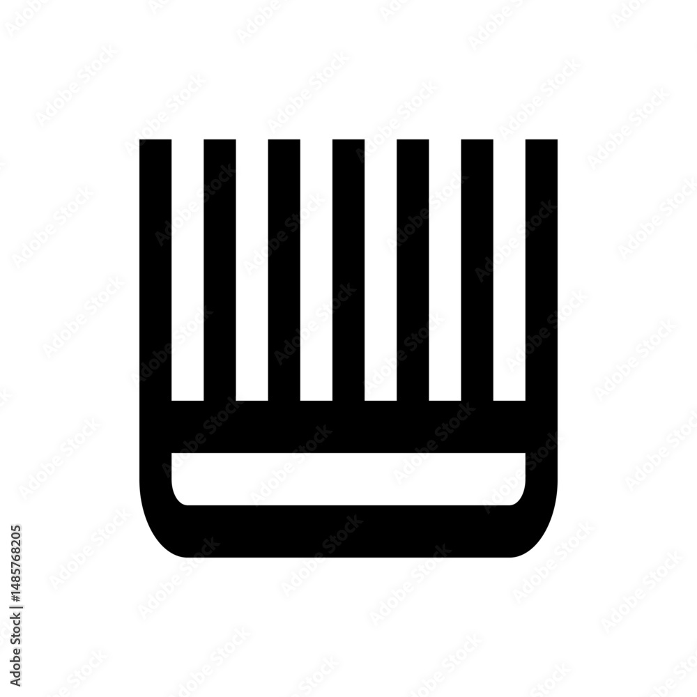 Poster illustration of a black barcode like design with vertical lines and a horizontal base element shape