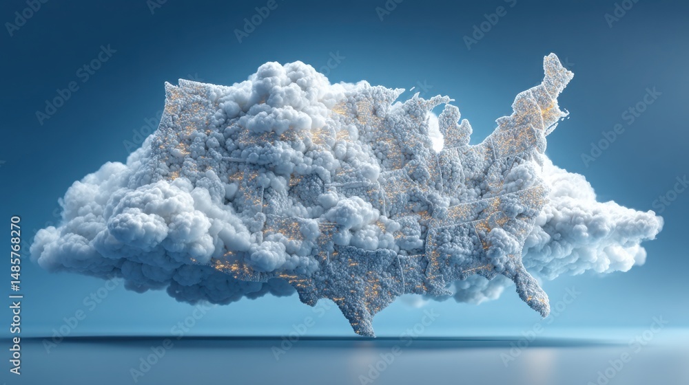 Poster an artistic cloud display featuring a map of the united states for visualizing economic data and tre