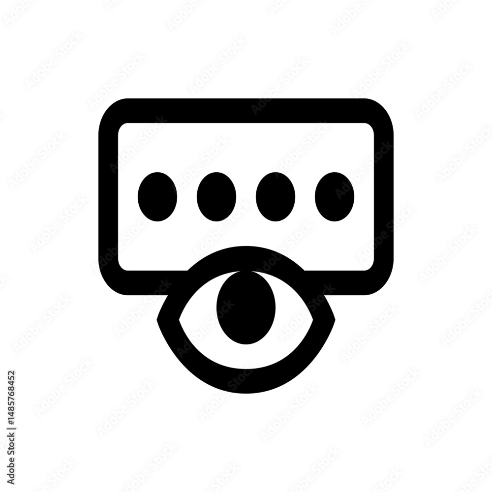 Poster eye icon looking at a password field with four dots representing hidden characters in black and whit