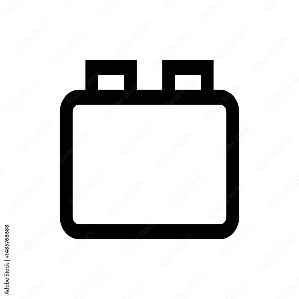 Poster illustration of a black outline of a rectangular building block toy with two knobs on the top edge d