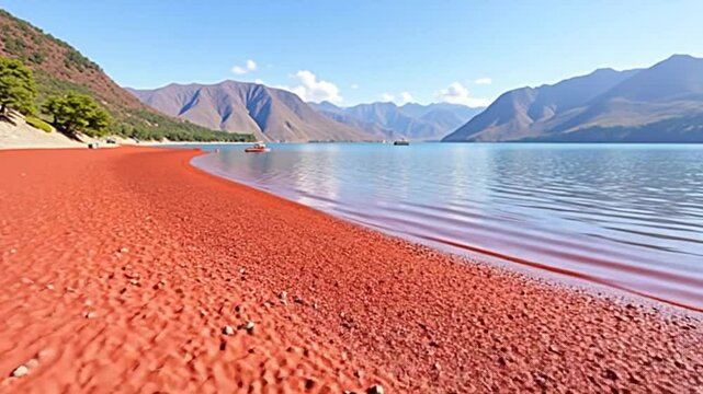 Red beach in Fuxian Lake in Yunnan, China.