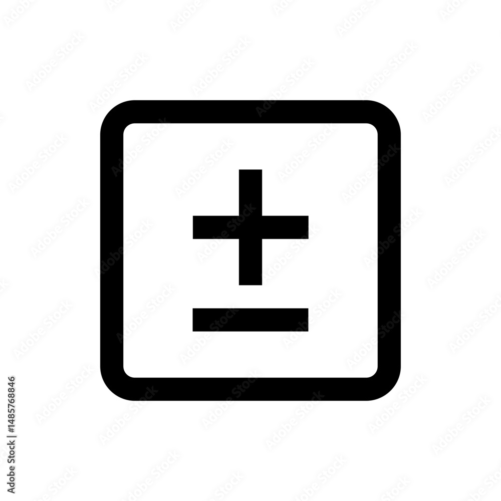 Poster black plus minus symbol inside a rounded corner square outline on a white background simple graphic 