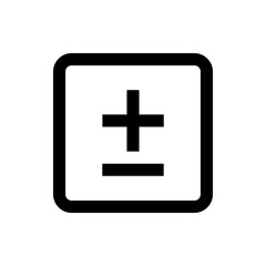 Black plus minus symbol inside a rounded corner square outline on a white background simple graphic icon