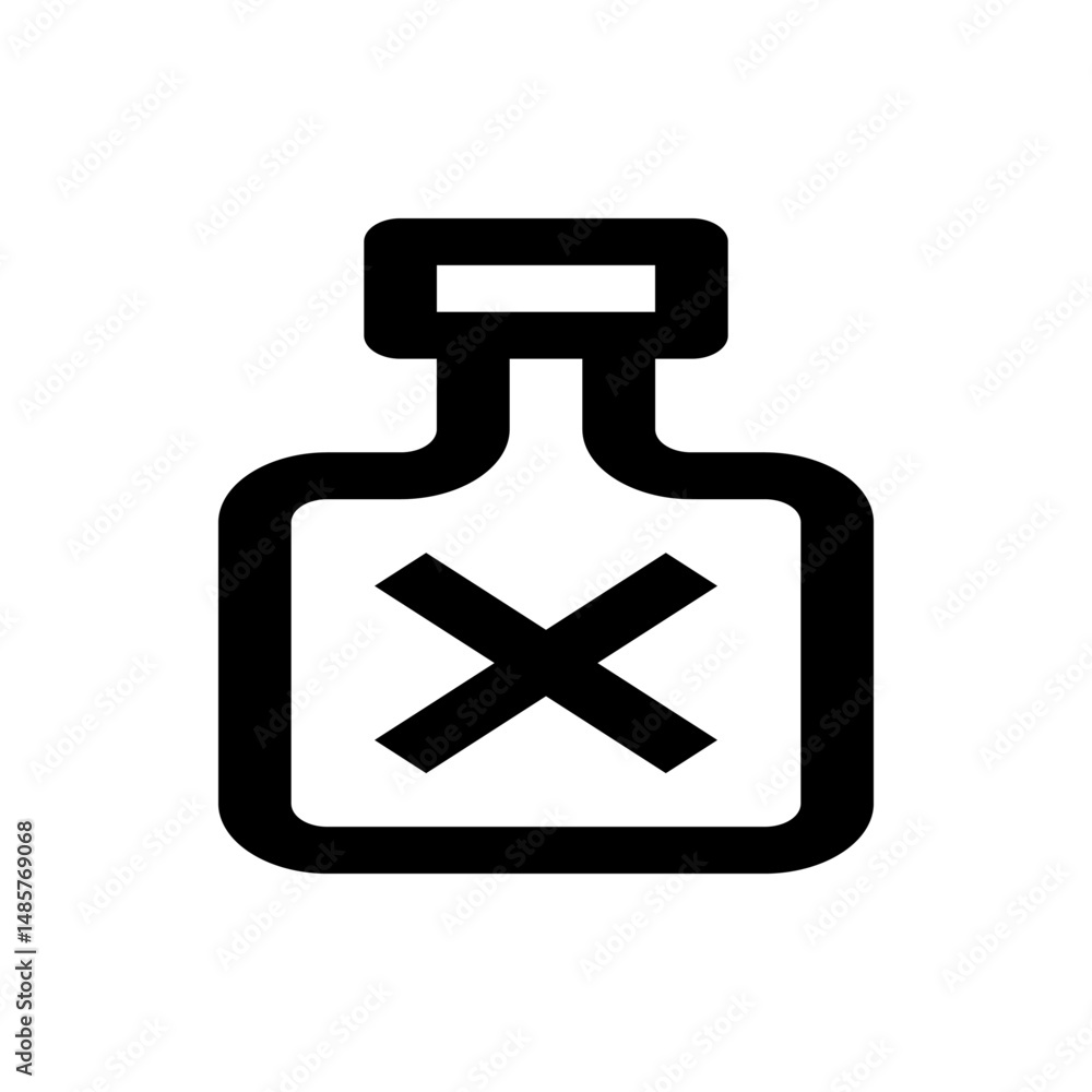 Aufkleber black outlined bottle with an x symbol inside representing poison or danger in a simple design style