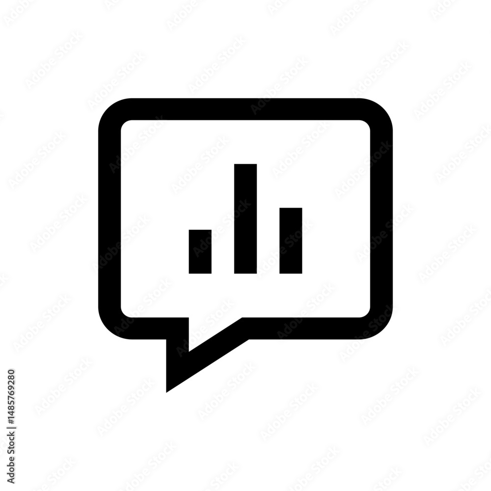 Poster a speech bubble containing a bar graph with three bars of varying heights in a simple black outline