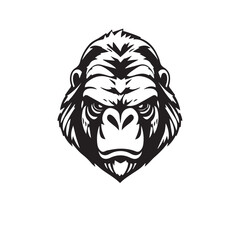 Gorilla head black silhouette on white background. Gorilla Face Icon. Minimal Gorilla Head Symbol. Vector illustration. 