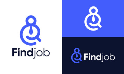 Find job logo design. Abstract person vector design with magnifying glass graphic icon symbol