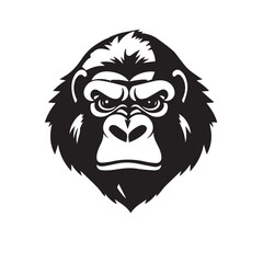 Gorilla head black silhouette on white background. Gorilla Face Icon. Minimal Gorilla Head Symbol. Vector illustration. 