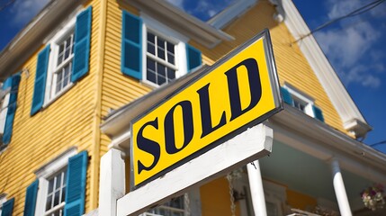 Obraz premium Yellow house with a sold sign