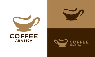 Premium coffee shop logo design. Cafe mug icon. Latte aroma symbol. Espresso hot drink cup sign. Arabica cappuccino emblem. vector design symbol graphic