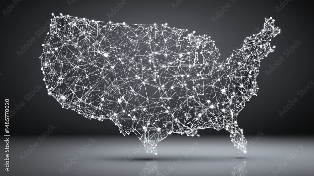 Poster the united states displayed with a network of dots representing decentralized microfinance interface