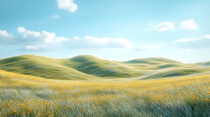 Fototapeta premium Sunny Field Rolling Hills Background Sky. Possible use Stock photo