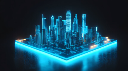 Futuristic Cityscape Illuminated by Neon Lines