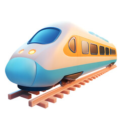 Vivid digital illustration of a modern high-speed train on elevated tracks, showcasing its bright colors and sleek design.