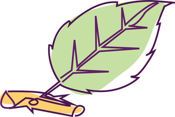 Continuous single line drawing of a green leaf. Simple flat colored drawing  vactor illustration