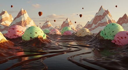 Surreal Ice Cream Mountain Landscape Digital Art