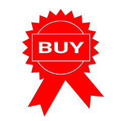 Red Buy Now Badge Premium Vector Illustration of a Purchase Incentive Award Seal with Ribbon
