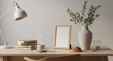 Cozy Home Office Setup Books Coffee Calm