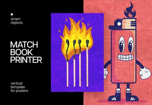 Authentic Matchbook Print Poster Design Template Mockup