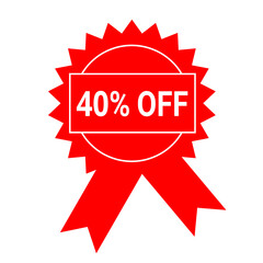 40% Off Sale Red Badge Discount Seal, Promotion Label, Special Offer