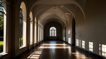 Obraz premium An arched hallway with geometric shadows 