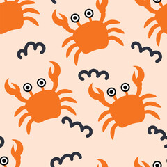 Simple crab orange seamless pattern for sticker, postcard, wallpaper, mural, fabric, prints, etc