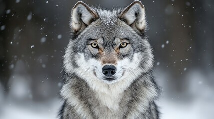Obraz premium Gray wolf portrait in snowy winter landscape.