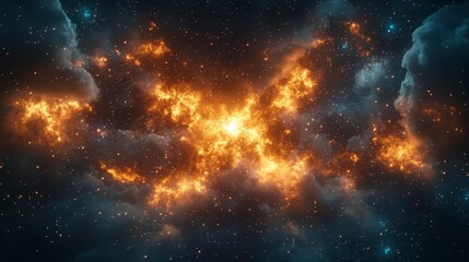 Explosive Cosmic Nebula with Fiery Brightness and Starry Background
