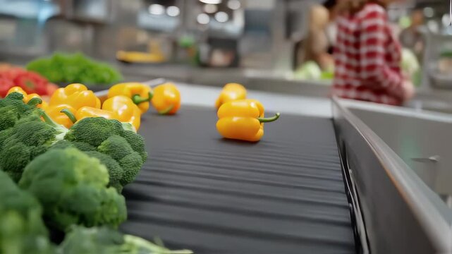 Efficient Worker Sorting Fresh Produce on Conveyor Belt