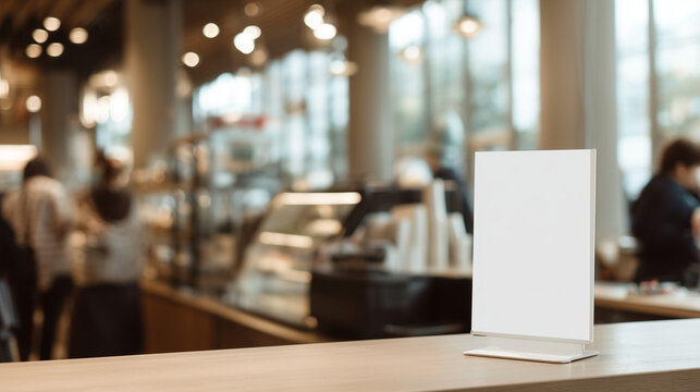 white menu mockup standing near cashier counter in casual restaurant