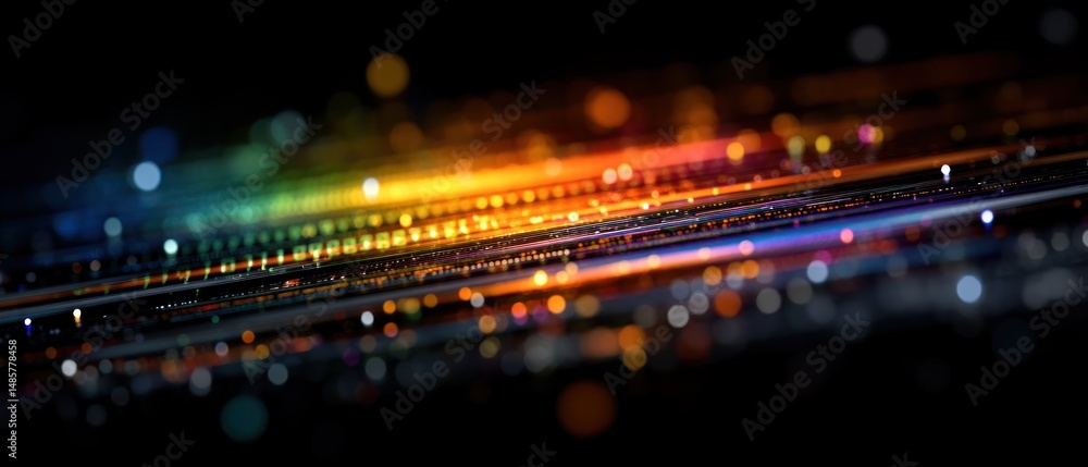 Poster abstract colorful glowing lines bokeh background