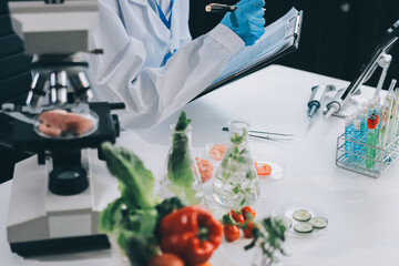 Chemical Laboratory of the Food supply . Food in laboratory, dna modify .GMO Genetically modified food in lab