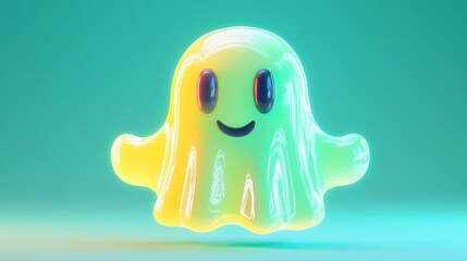 Ghostly Emoji, Neon Glow, Studio Shot