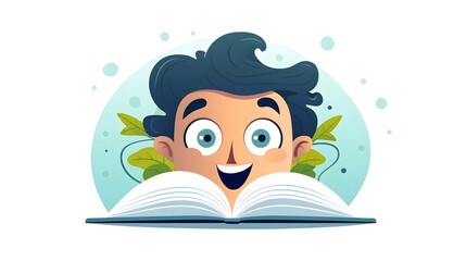 Professional Animated Book with Human Face Cartoon Vector Illustration